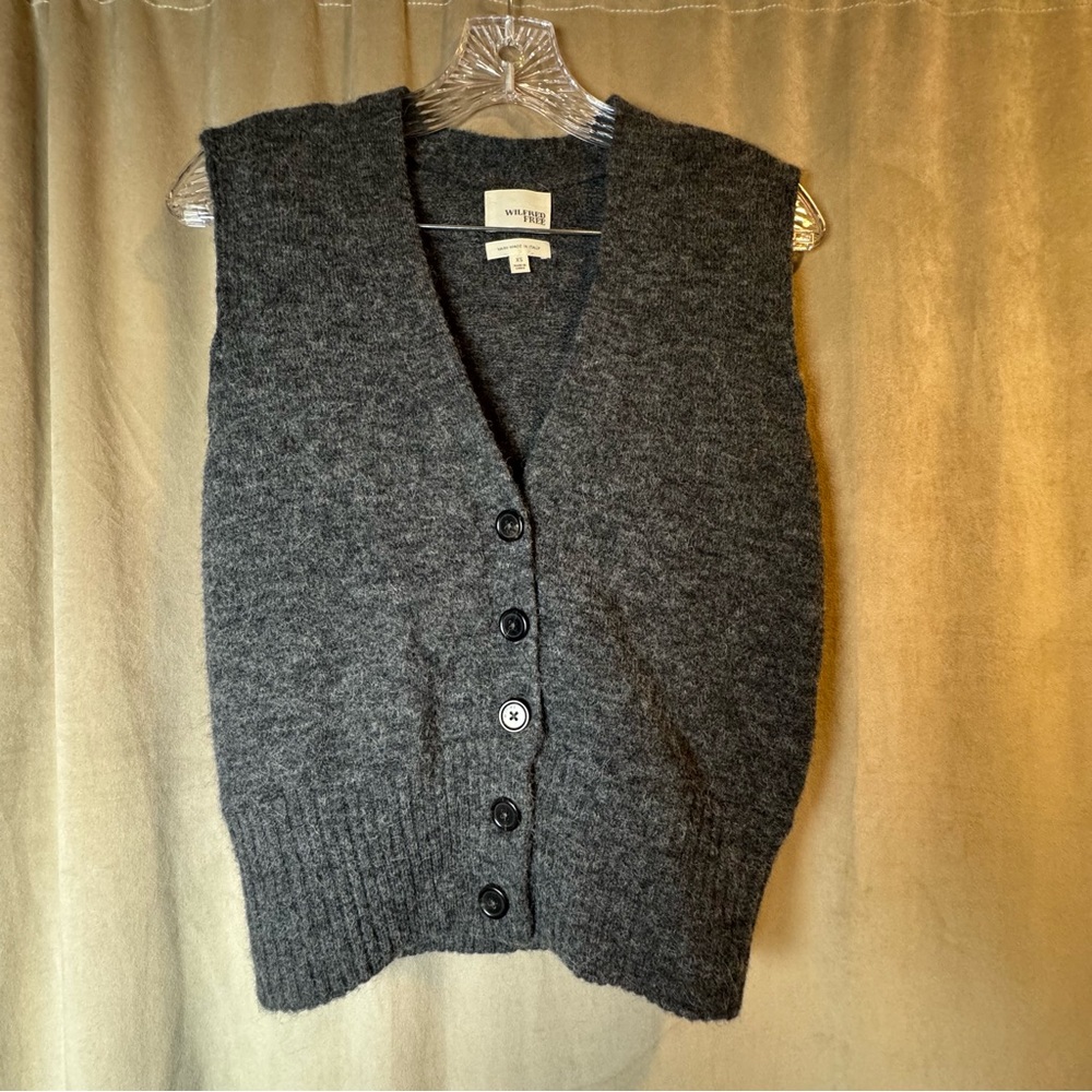 Wilfred Aritzia Charcoal Gray V-Neck Button Vest Sweater‎ Alpaca Wool Preppy XS